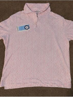 Kenneth Cole Pink Leaf-Print Short Sleeve Polo